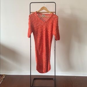 Humanoid open weave coral white sweater dress